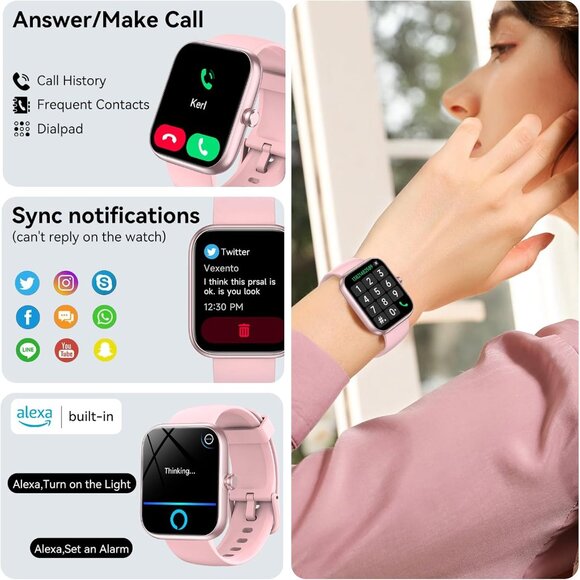 Pink Smart Watch for Men Women Heart Rate Sleep Tracker for iPhone Android - Picture 2 of 7